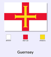 Vector Illustration of Guernsey flag isolated on light blue background. Illustration Guernsey flag with Color Codes. As close as possible to the original. ready to use, easy to edit.