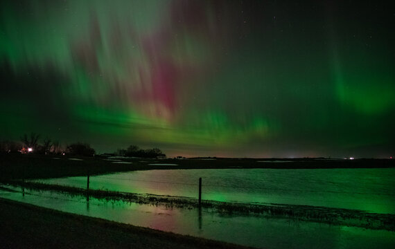 Aurora Above The Pond In Regina Beach, SK