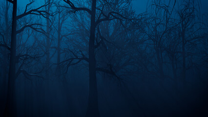 Ghostly Halloween Forest Scene at Night.