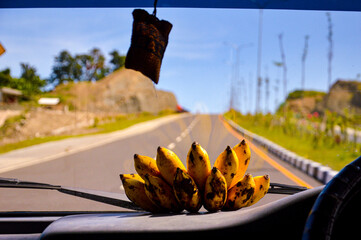Banana with road background