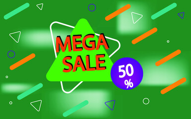 50% off. background template for mega sale and special offer in green