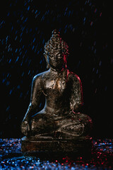 buddha statue and water background light.