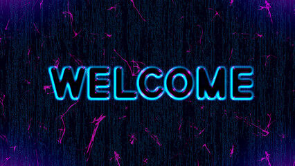 Welcome bright text on the abstract background of bright shiny particles, creativity graphics and modern design