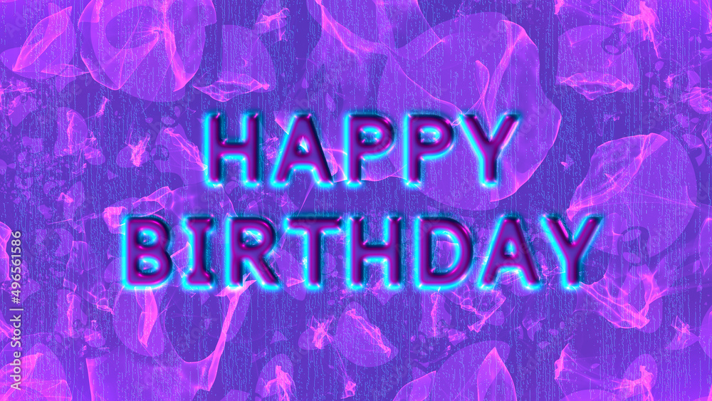 Fototapete Happy Birthday glowing greeting text on the abstract background of shiny particles, creativity graphics and modern design