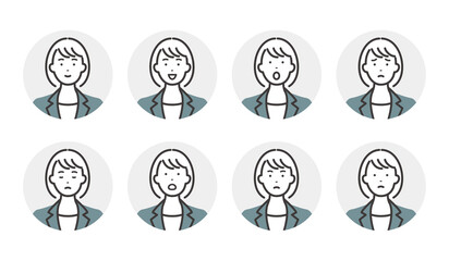 ビジネスウーマンの表情アイコン　バリエーションセット
