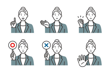 スーツを着た若いビジネスウーマンの表情とポーズ　バリエーションセット