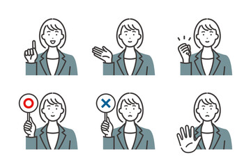 スーツを着た若いビジネスウーマンの表情とポーズ　バリエーションセット