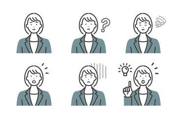 スーツを着た若いビジネスウーマンの表情とポーズ　バリエーションセット