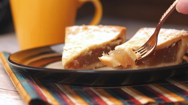  half eaten a slice of apple pie cake 