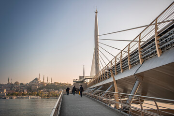 Fototapeta na wymiar Golden Horn Bridge metro station and Suleymaniye Mosque View 
