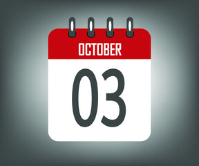 Icon day 3 october, red calendar template with gray background