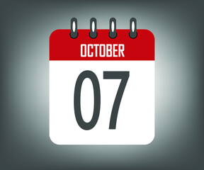 Icon day 7 october, red calendar template with gray background