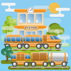 Railroad station. Side view. Vector illustration.