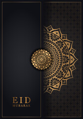 Eid Mubarak holiday greeting card template design with Islamic mandala pattern