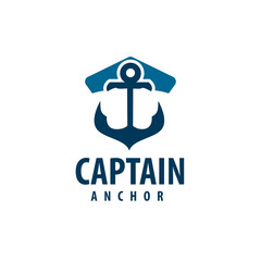 Captain's hat and logo illustration of ship anchor, sailor or logo design element