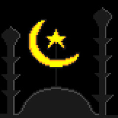 Obraz premium Ramadan kareem in pixel art. Vector illustration. Good for card, banner and poster.