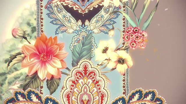 Watercolor hand painted rose peony Paisley butterfly bird flower landscape
