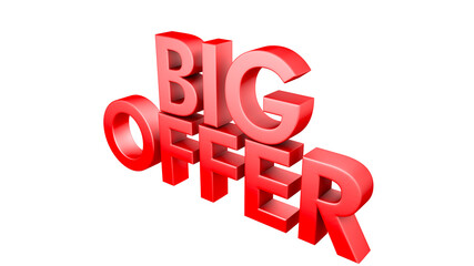 3d illustration with text: big offer. Discount for big sales. Promotion banner with red tex color on a red background.