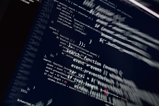 Software developer programming code. Abstract computer script code. Programming code screen of software developer.