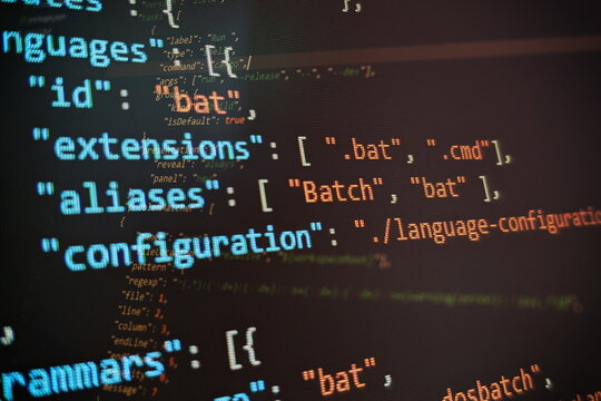 Software developer programming code. Abstract computer script code. Programming code screen of software developer.