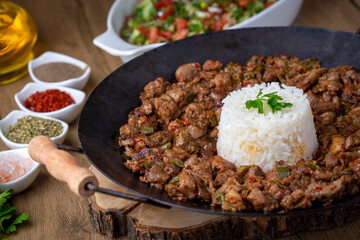 Meat Saute Turkish Et sote with Pie Meat - Sac Tava - Sac Kavurma