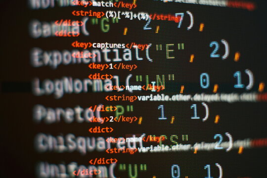 Programming code screen of software developer. Software Programming Work Time.