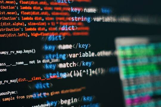 Programming code screen of software developer. Software Programming Work Time.