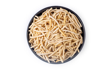 Handmade Turkish Noodles (Turkish Name: Eriste) in black plate. Erishte from Traditional Turkish Cuisine.