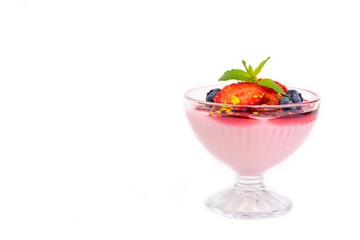 Strawberry Cream Dessert with some blueberries, strawberry pudding