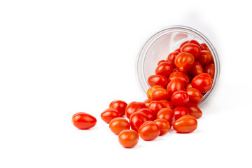 Cherry Tomatoes on white background.Lycopersicon esculentum Mill.Helps the body to fight asthma up to 45%.Help prevent dementia or Alzheimer's disease.With Clipping Path