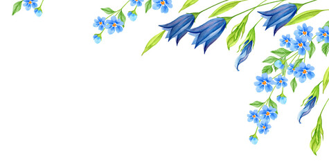 Flower banner for your design with wildflowers. Happy Spring, Mother's Day, Easter. Watercolor