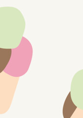 Abstract poster design for ice cream business. Strawberry, chocolate, pistachio in a glass. Background with brown, pink and pistachio abstract shape