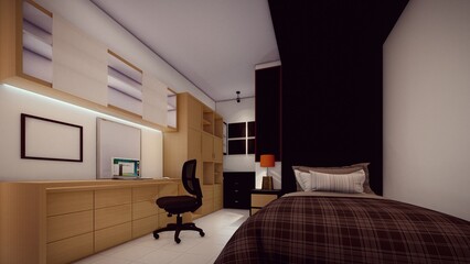 mock up frame small bedroom 3d illustration