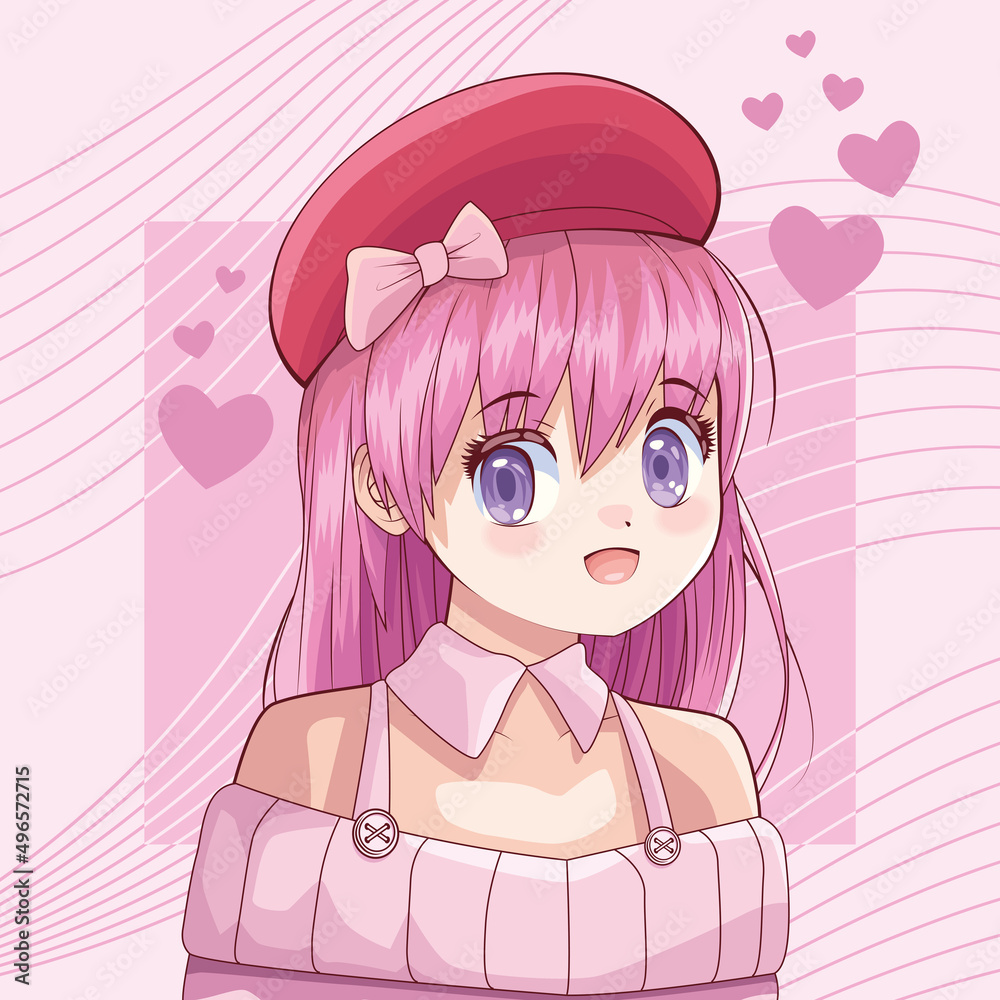 Wall mural girl wearing beret anime poster