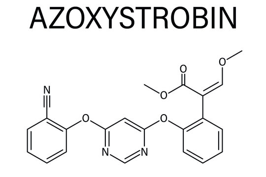 Azoxystrobin fungicide molecule. Skeletal formula.