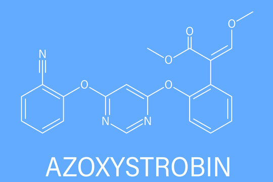 Azoxystrobin fungicide molecule. Skeletal formula.