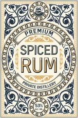 Papier Peint photo Étiquettes vintage Spiced Rum - ornate vintage decorative label