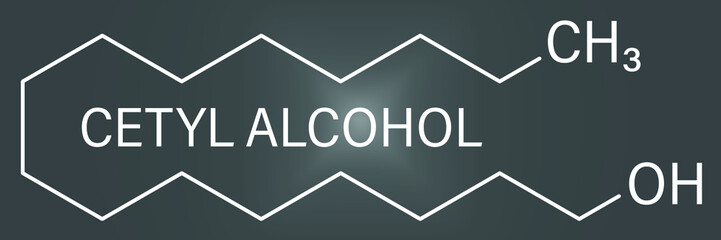Cetyl (or palmityl) alcohol molecule. Constituent of cetostearyl alcohol (cetearyl alcohol, cetylstearyl alcohol). Skeletal formula.