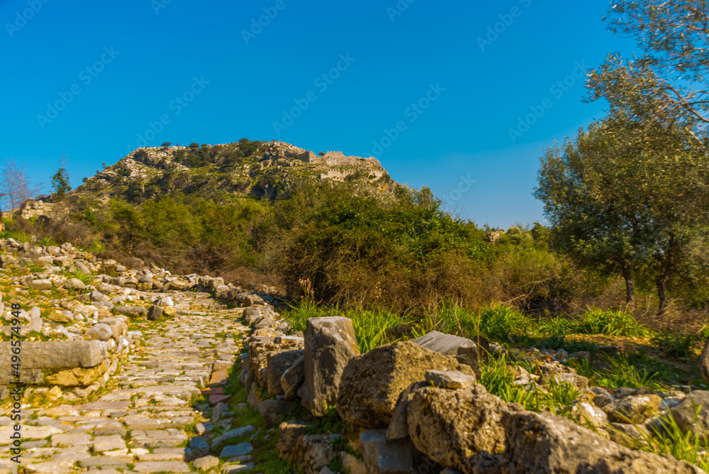 Wall mural KAUNOS, DALYAN, TURKEY: Acropolis Hill in the ancient city of Kaunos. - Wall murals