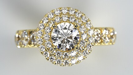 engagement ring with wedding band 3d render in yellow gold