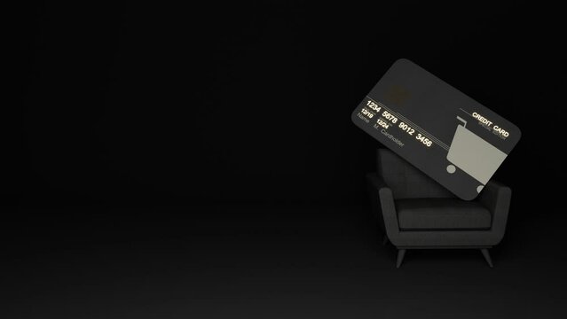 concept of financial opportunity online design on black premium luxury credit card template mockup Bank credit on luxury armchair black background with copy space 3d rendering