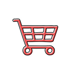Hand drawn stylish illustration of red shopping cart isolated on white background
