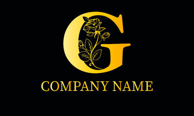 Alphabet G with Rose Flower nature text design vector logo template