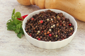 Peppercorn mix heap in the bowl
