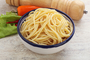 Italian pasta boiled spaghetti with oil