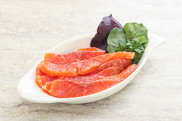 Sliced salmon fillet starter snack