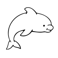 Kids coloring book of dolphin. Vector illustration outline drawing. Isolated line drawing cute cartoon animal printable clipart.