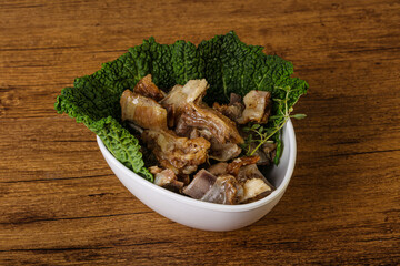 Baled lamb meat in the bowl