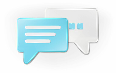  3d realistic vector icon set. Chat bubble in white and blue, message and web.