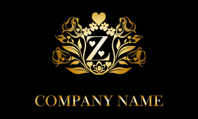 Alphabet Z with Rose Flower nature text design vector love logo monogram template